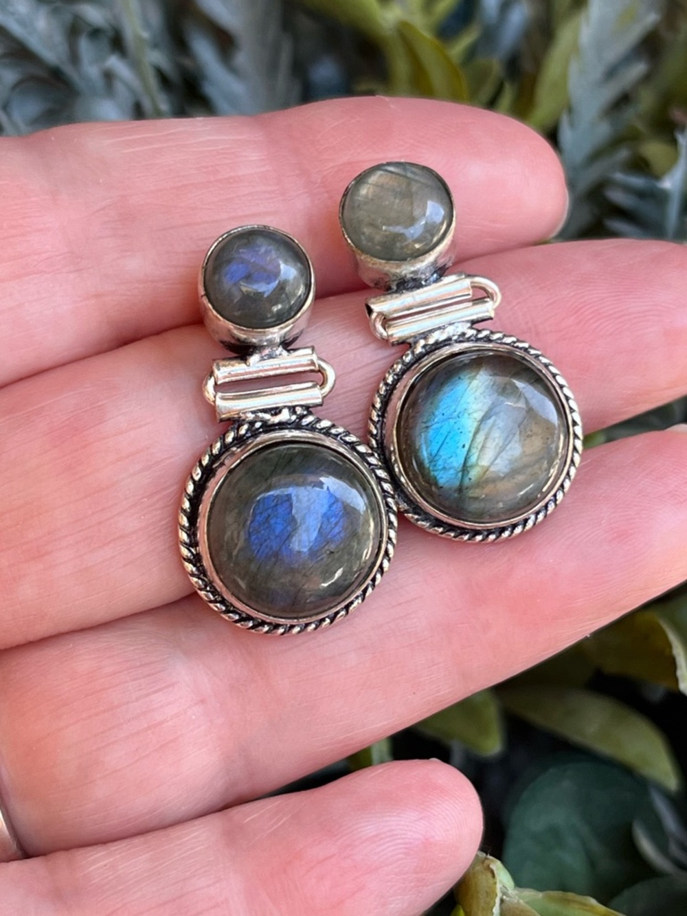 Natural Labradorite Gemstone Post/Stud 1.3” Earrings